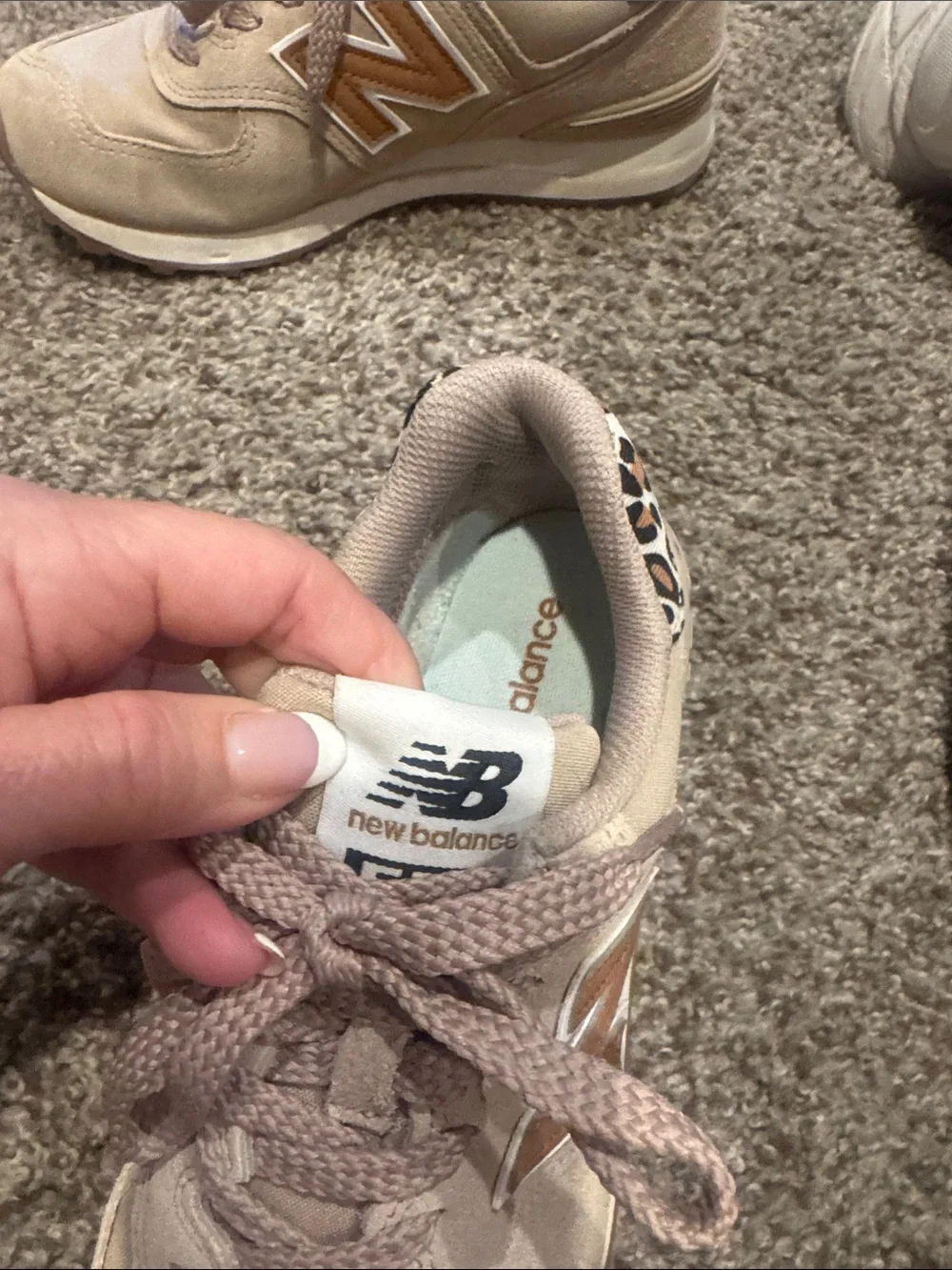 New Balance Tan Logo Leopard Accent Sneakers